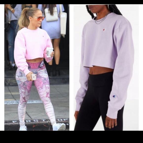 Champion oversized Reverse Weave cropped cut off lilac sweatshirt size small - Picture 1 of 6